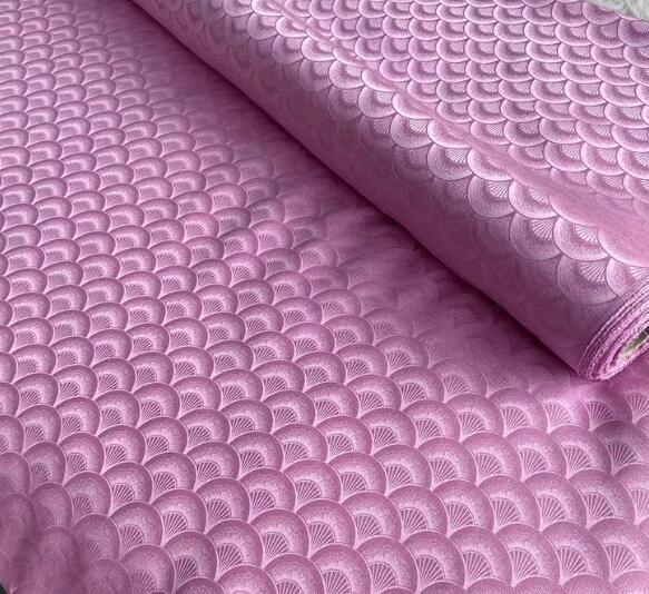 Pink purple color silk jacquard fabric with fan pattern, wedding dress fabric, Cosplay dress fabric