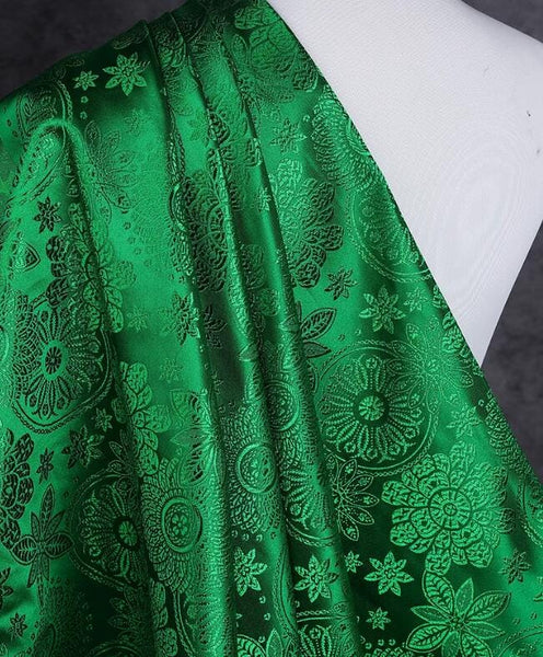 Green  Color Brocade Fabric, Flower Style Jacquard Fabric, Tang-suit Dress Fabric, by the yard