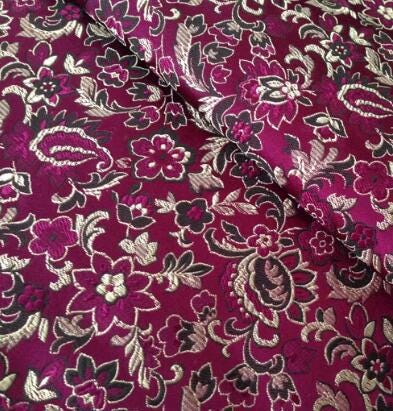 Purple Red Color Brocade Fabric, Flower Style Jacquard Fabric, Tang-suit Dress Fabric, by the yard