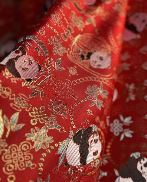 Panda bamboo brocade fabric, Hanfu skirt, children's clothing vest fabric, DIY jacquard fabric