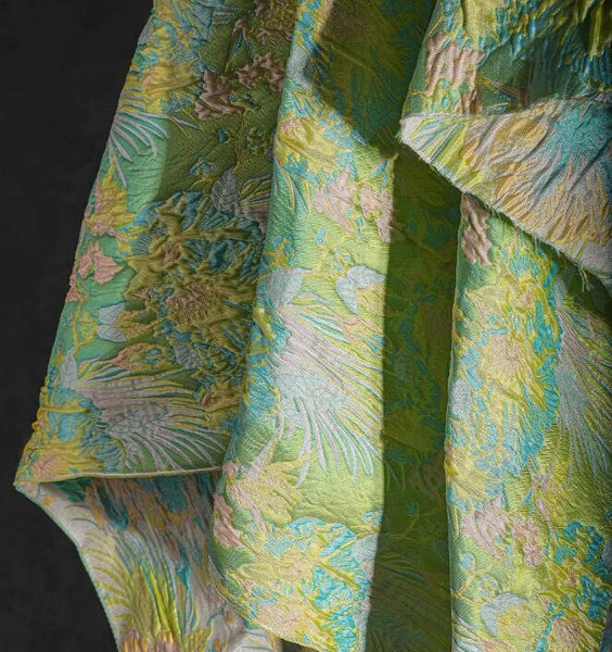 Jacquard Fabric, Green Color Jacquard Fabric, Flower Texture Fabric, Designer Fabric,  Wedding Jacket Dress Fabric, by the yard