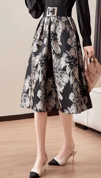 Black color jacquard fabric with big flower pattern, wedding skirt jacquard fabric, fabric by the yard