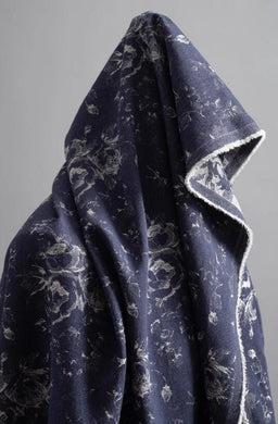 Navy blue color jacquard fabric with flower pattern, wedding jacket dress fabric,  cosplay dress fabric, fabric by the yard