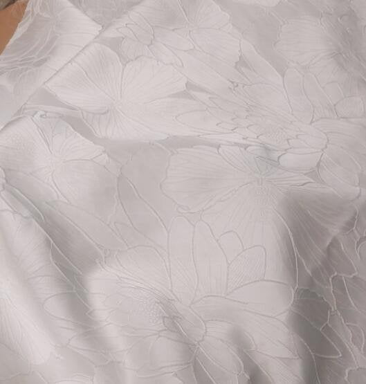 High Quality Off-white Color Lotus Style Jacquard Fabric, Wedding Dress Jacquard Fabric, Fabric by the yard