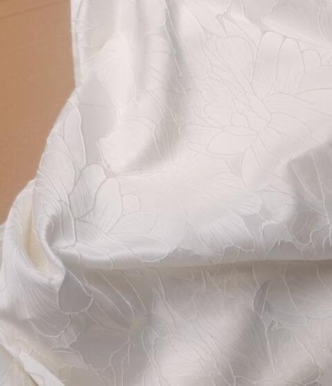 High Quality Off-white Color Lotus Style Jacquard Fabric, Wedding Dress Jacquard Fabric, Fabric by the yard