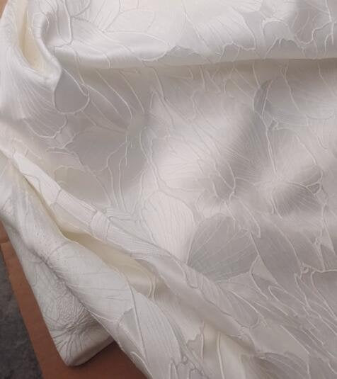 High Quality Off-white Color Lotus Style Jacquard Fabric, Wedding Dress Jacquard Fabric, Fabric by the yard