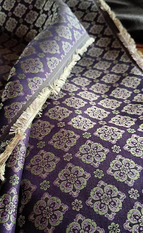 Wide Brocade Fabric, Purple Green Color Brocade Fabric, Flower Style Brocade Fabric, Cosplay Dress Fabric, by the yard