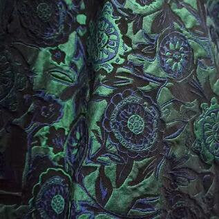 High quality dark green blue color jacquard fabric, wedding jacquard fabric, cosplay dress fabric