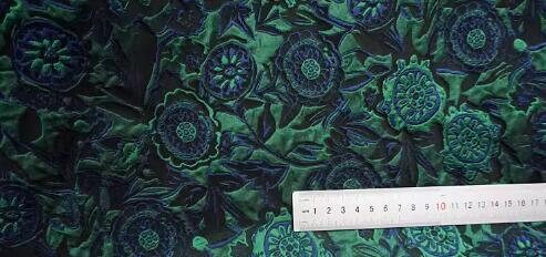 High quality dark green blue color jacquard fabric, wedding jacquard fabric, cosplay dress fabric