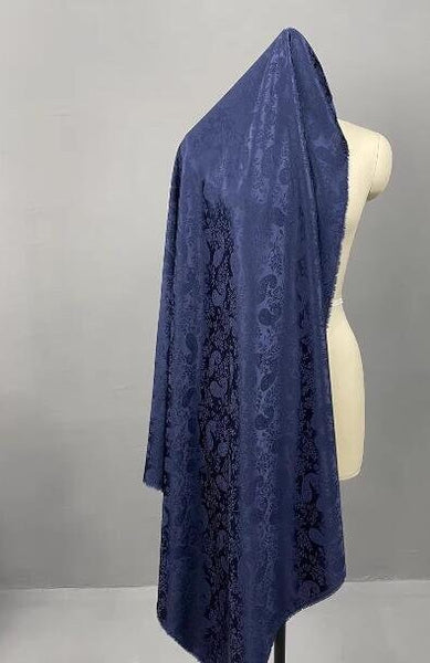 Navy Blue Color Jacquard Fabric, Acetate Satin Fabric, Cashew Style Gloss Fabric, Wedding Dress Fabric, Fabric by the yard