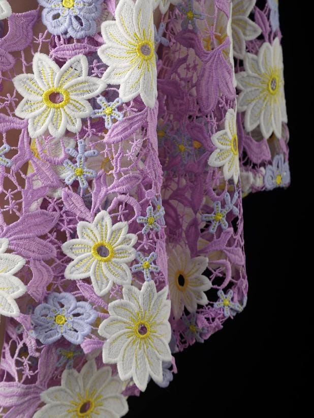 Pink purple flower lace, hollow embroidery flower style lace fabric, wedding lace, fashion lace dress fabric