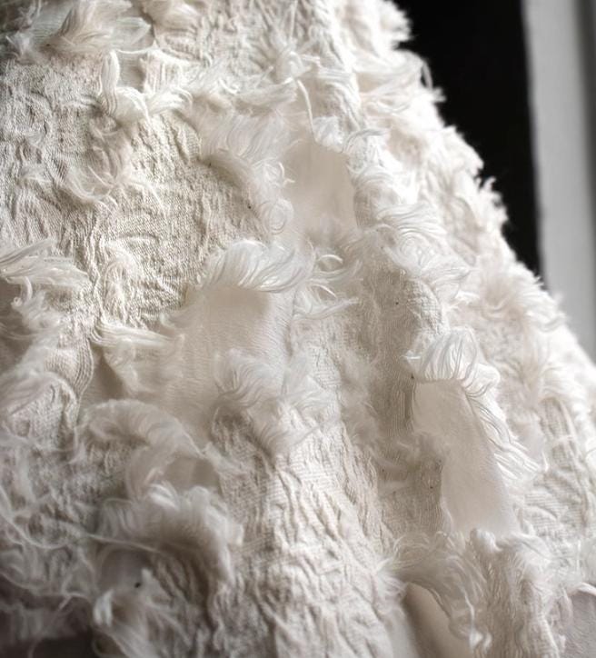 ON SALE, Cream white color jacquard fabric,  high quality feather jacquard fabric, tassels fabric, creative dress fabric, fabric by the yard