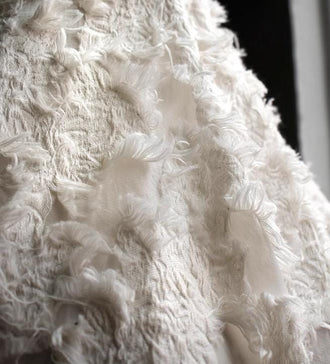 ON SALE, Cream white color jacquard fabric,  high quality feather jacquard fabric, tassels fabric, creative dress fabric, fabric by the yard