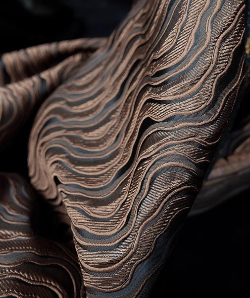 High quality black coffee color jacquard fabric, wave pattern fabric, relief texture fabric,  jacket fabric, cape fabric, by the yard