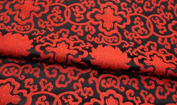 Black red color brocade fabric, jacquard fabric, flower style brocade fabric, cosplay dress fabric, by the yard