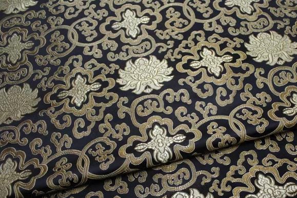 Black gold color brocade fabric, jacquard fabric, flower style brocade fabric, cosplay dress fabric, by the yard