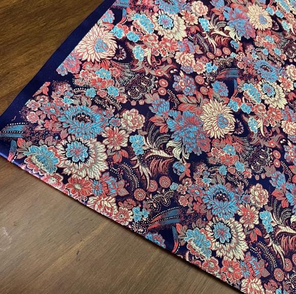 Navy blue Color Brocade Satin Fabric With Flower Pattern, Jacquard Fabric, Cosplay Dress Fabric, Fabric by the yard