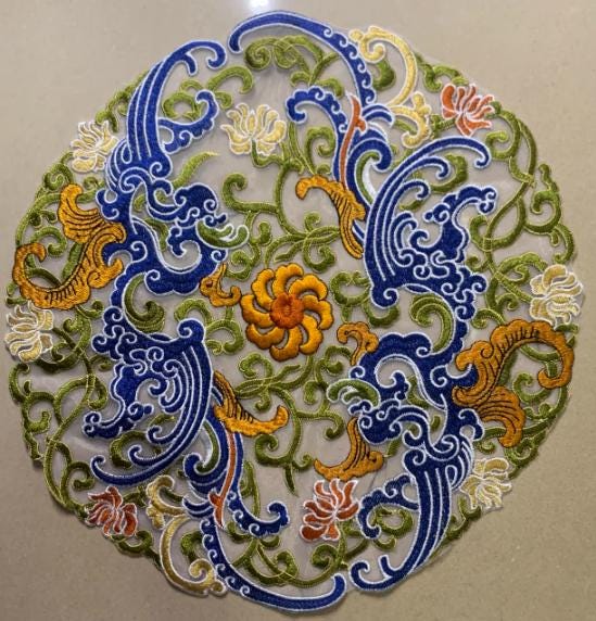 Large circular applique, embroidered with auspicious patterns applique, embroidery applique, embroidered flower pattern, for 1 pcs