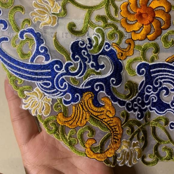 Large circular applique, embroidered with auspicious patterns applique, embroidery applique, embroidered flower pattern, for 1 pcs