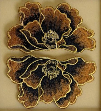 Golden Brown Color Embroidery Peony Applique, Embroidery Patches, Clothing Accessories