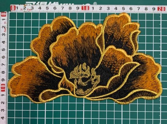 Golden Brown Color Embroidery Peony Applique, Embroidery Patches, Clothing Accessories
