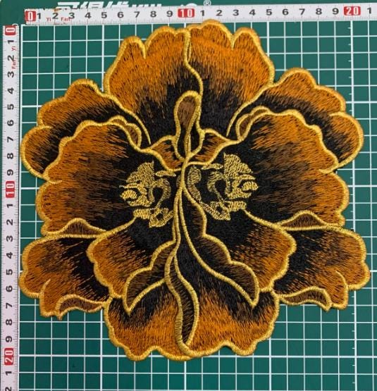 Golden Brown Color Embroidery Peony Applique, Embroidery Patches, Clothing Accessories