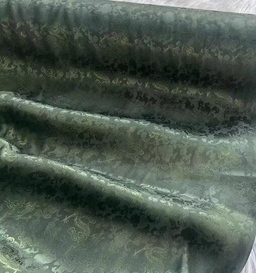 Army green color silk jacquard fabric, silk brocade fabric, Chinese style fabric, dragon pattern fabric for wedding, Cosplay dress fabric