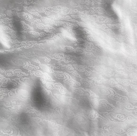 Off-white color silk jacquard fabric with clouds pattern, wedding dress fabric, Cosplay dress fabric