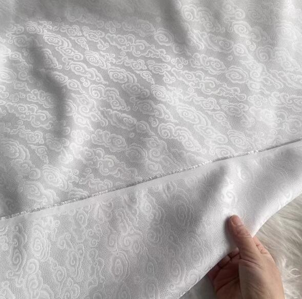 Off-white color silk jacquard fabric with clouds pattern, wedding dress fabric, Cosplay dress fabric