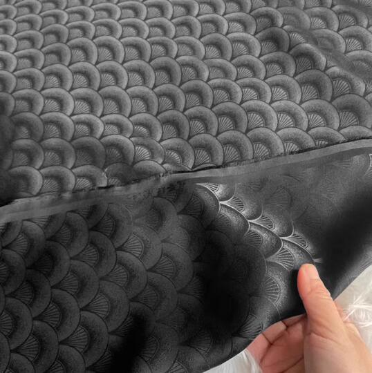 Black color silk jacquard fabric with fan pattern, wedding dress fabric, Cosplay dress fabric