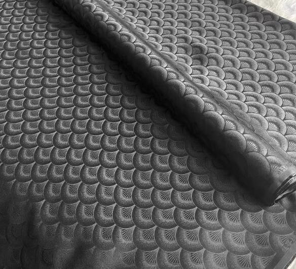 Black color silk jacquard fabric with fan pattern, wedding dress fabric, Cosplay dress fabric