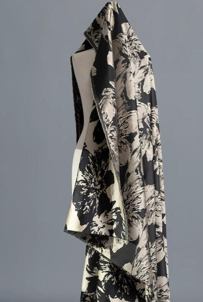 Black color jacquard fabric with big flower pattern, wedding skirt jacquard fabric, fabric by the yard