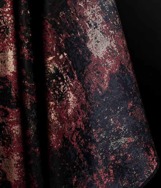 Black color jacquard fabric with wine red gold color pattern, wedding jacquard fabric, cosplay dress fabric, fabric by the yard