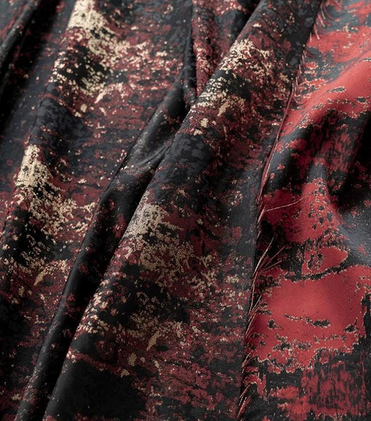 Black color jacquard fabric with wine red gold color pattern, wedding jacquard fabric, cosplay dress fabric, fabric by the yard