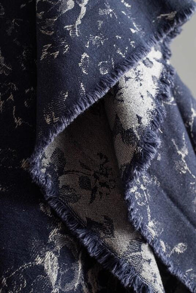 Navy blue color jacquard fabric with flower pattern, wedding jacket dress fabric,  cosplay dress fabric, fabric by the yard