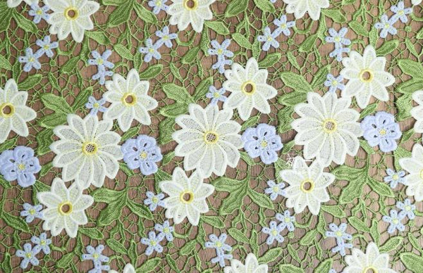 Green flower lace, hollow embroidery flower style lace fabric, wedding lace, fashion lace dress fabric