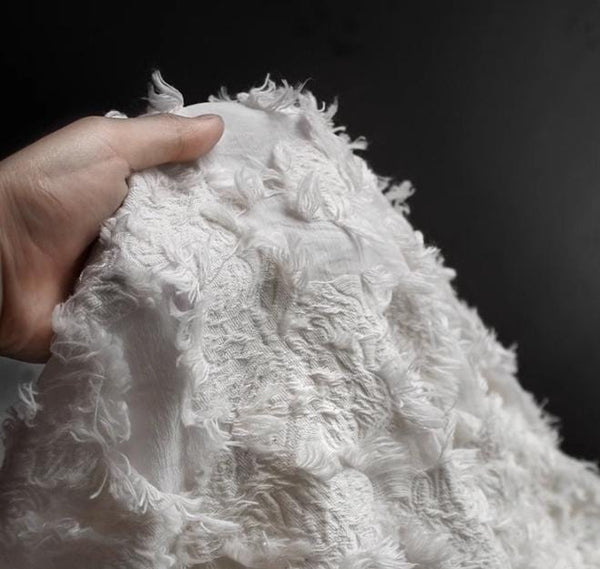 ON SALE, Cream white color jacquard fabric,  high quality feather jacquard fabric, tassels fabric, creative dress fabric, fabric by the yard