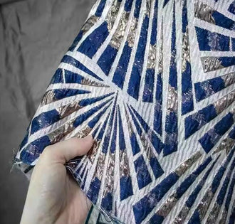 Navy Blue Gold Color Fireworks Style Fabric, Jacquard Fabric, Wedding Jacquard Fabric, for Cosplay dress