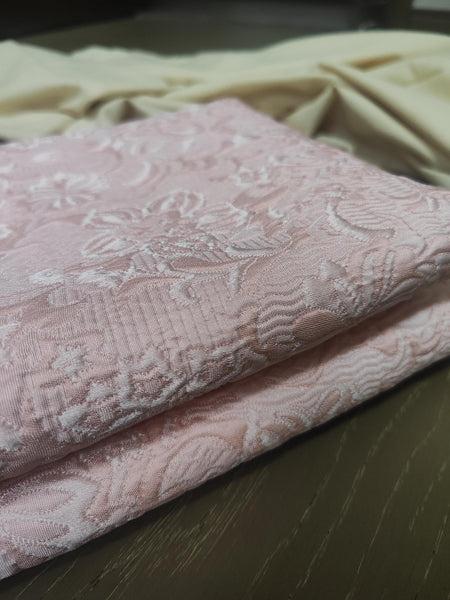 Light Pink Color Jacquard Fabric, Wedding Dress Fabric, Relief Jacquard  Fabric