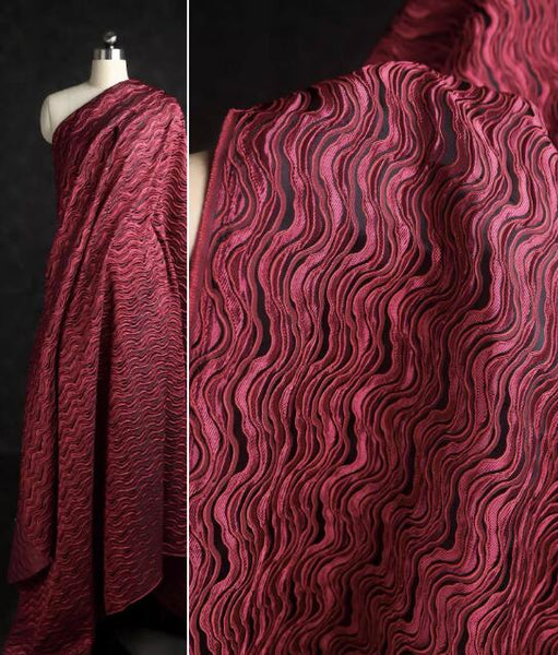 Autumn fabric, wine red color jacquard fabric with wave pattern, wedding jacket dress fabric,  cosplay dress fabric,  fabric by the yard