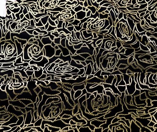 Black color brocade fabric with gold rose pattern, jacquard fabric, cosplay dress fabric, by the yard