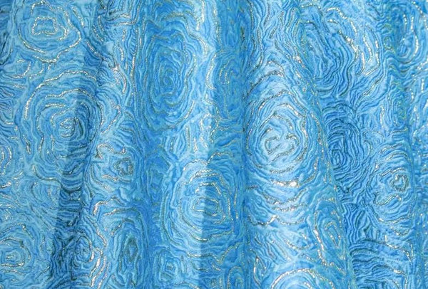 Light blue/green/navy blue color jacquard fabric with rose pattern,  Relief texture style jacquard fabric, wedding dress fabric,