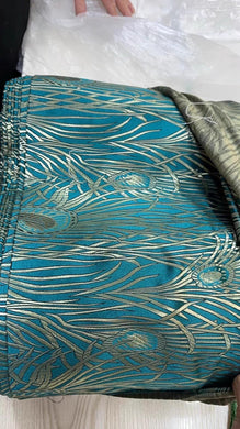Peacock blue color brocade fabric with feather pattern,  wide brocade fabric, wedding dress fabric, cosplay dress fabric