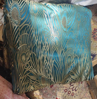 Peacock blue color brocade fabric with feather pattern,  wide brocade fabric, wedding dress fabric, cosplay dress fabric