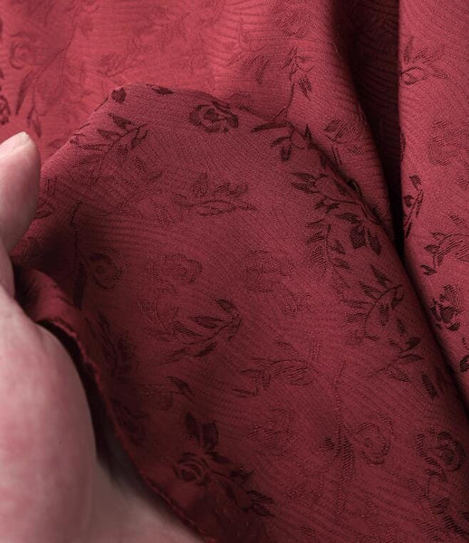 Dark red/cream yellow color jacquard fabric with floral pattern, wedding dress fabric, fabric by the yard