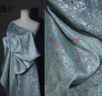 Light blue/light red color Wide brocade fabric, Chinese style jacquard fabric, imitation Song brocade fabric,  Chinese loong pattern fabric