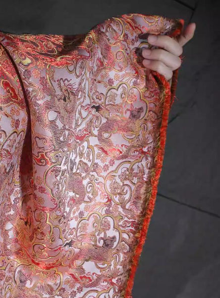 Light blue/light red color Wide brocade fabric, Chinese style jacquard fabric, imitation Song brocade fabric,  Chinese loong pattern fabric