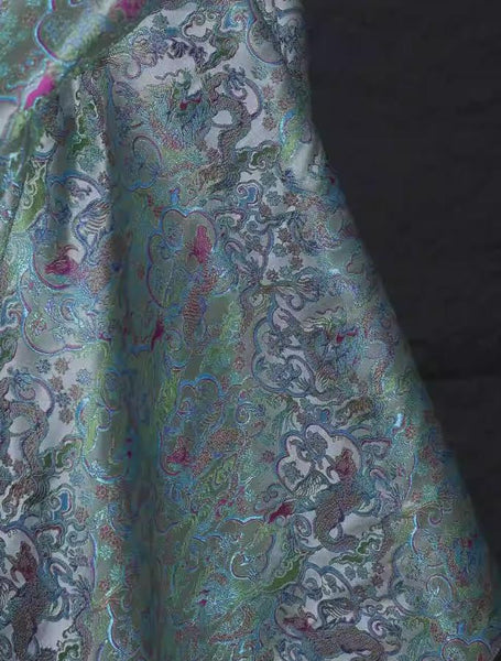 Light blue/light red color Wide brocade fabric, Chinese style jacquard fabric, imitation Song brocade fabric,  Chinese loong pattern fabric