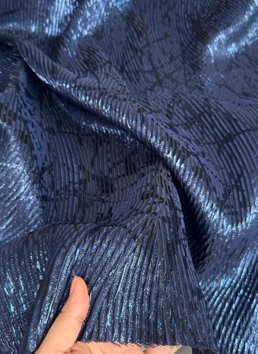 Navy blue color jacquard fabric, bright silk relief jacquard fabric, Autumn fabric, wedding dress fabric, Cosplay dress fabric