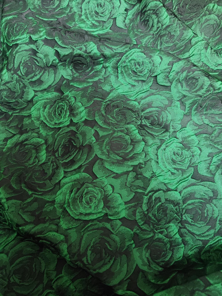 ON SALE, Black color jacquard fabric with dark green/gold color rose pattern, fashion  jacquard fabric, fabric by the yard